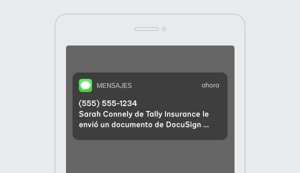 Una notificación de texto de DocuSign eSignature SMS Delivery en una pantalla de celular.