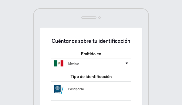 Impresión de pantalla de DocuSign Identify solicitando información sobre el tipo de identificación.